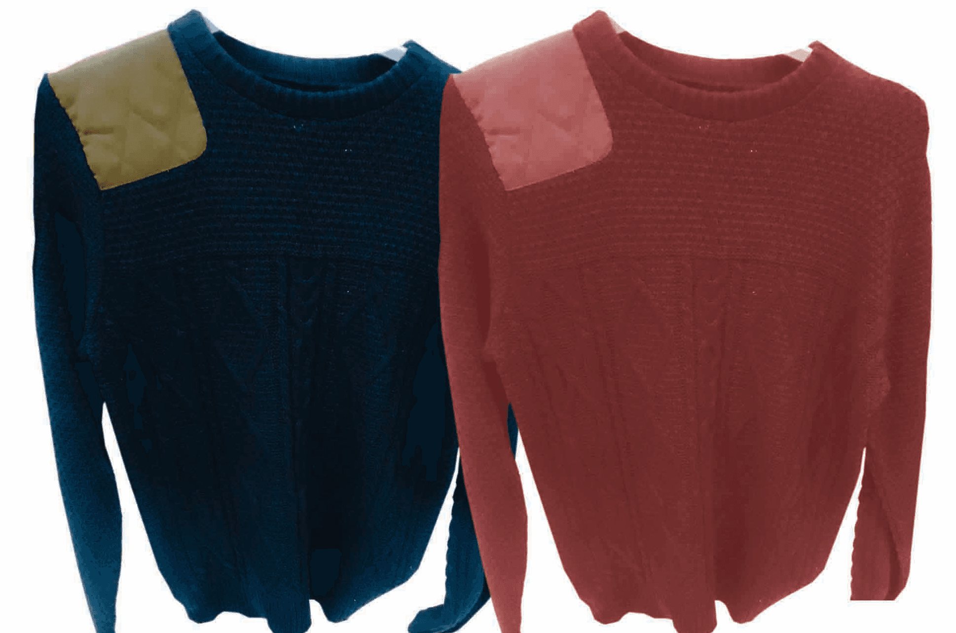 Rib-Knit Crewneck Sweaters with Quilted Shoulder Patches
