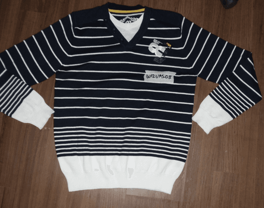 Nautical Striped Split-Collar Knit Sweater
