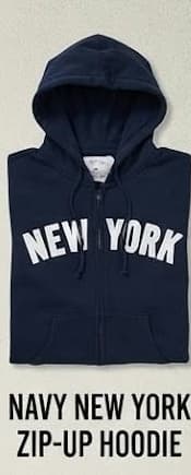 Navy New York Zip-Up Heavyweight Fleece Hoodie