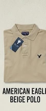 American Eagle Sand Beige Embroidered Polo Shirt